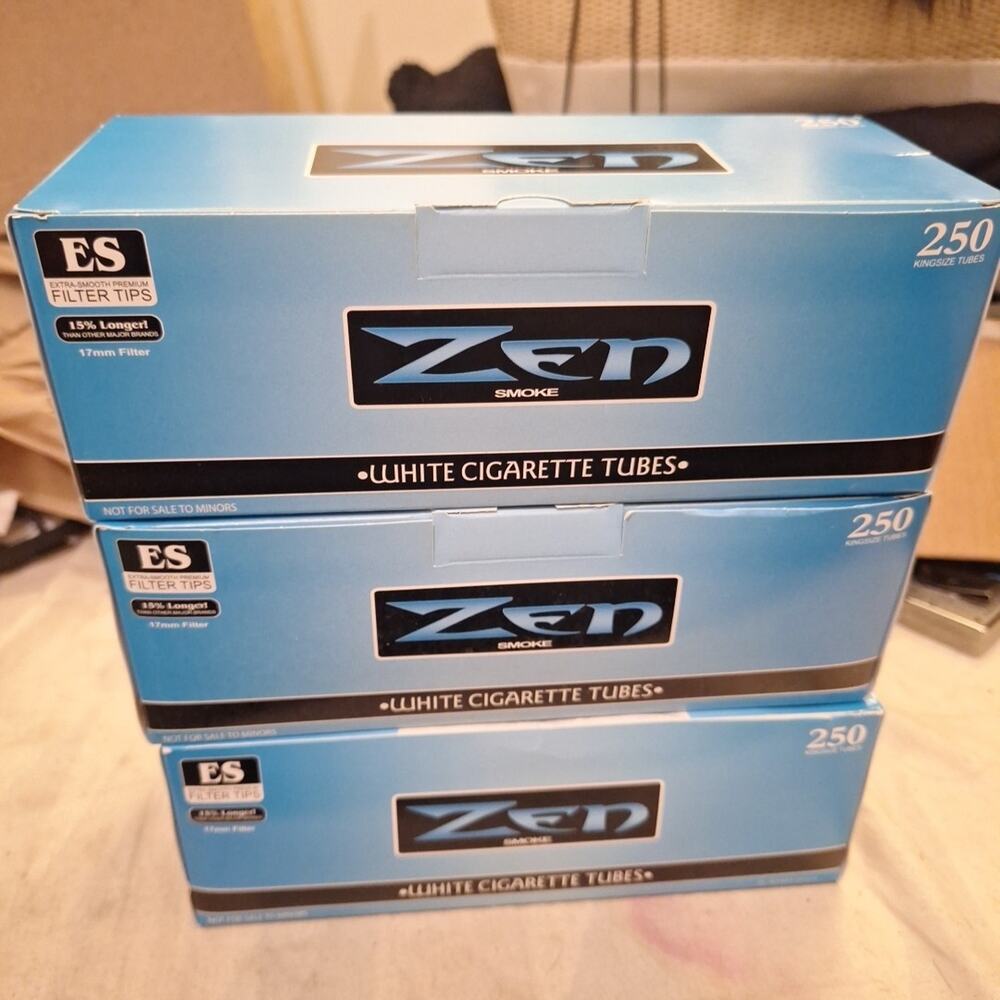 Zen White Cigarette Tubes 250ct Box [3-Boxes] 750 Tubes Ships In Box